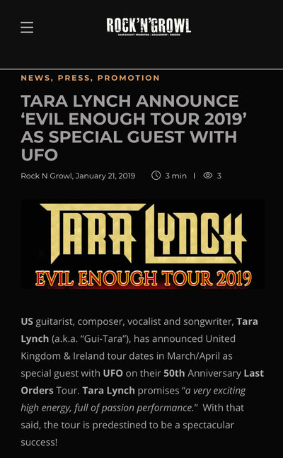 ROCK’N’GROWL: TARA LYNCH ANNOUNCE ‘EVIL ENOUGH TOUR 2019’ AS SPECIAL GUEST WITH UFO